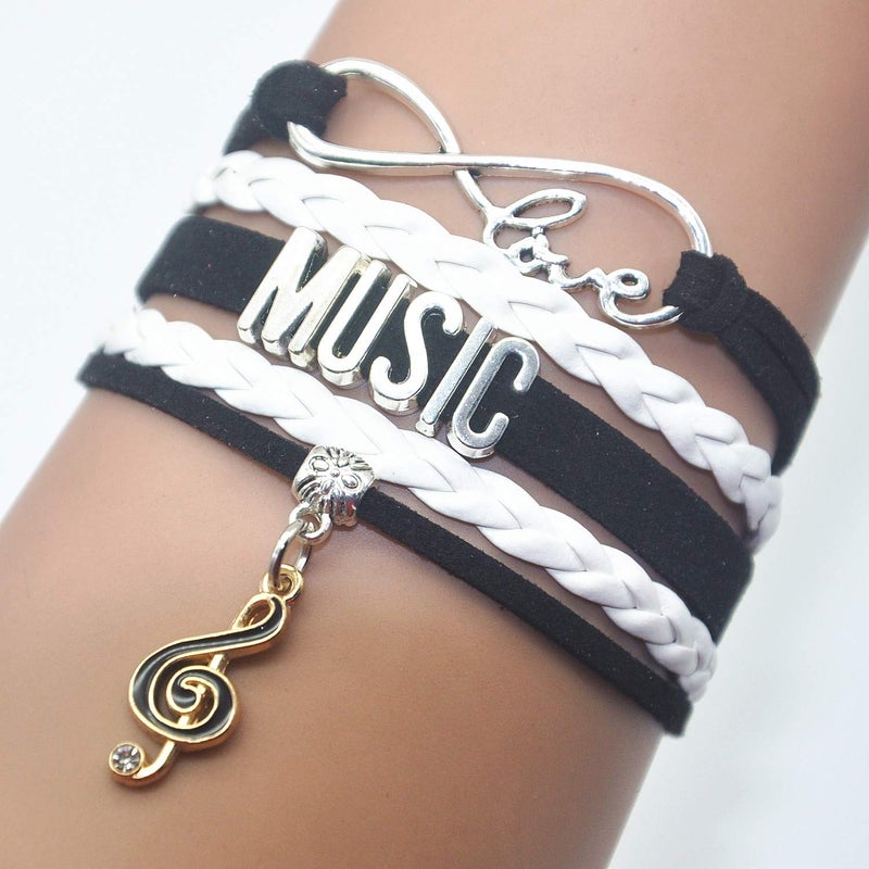 HCChanshi Music Bracelet - Infinity Love Jewelry for Women, Men, Music Fans, Lovers & Teachers (Black and White) - Image 2